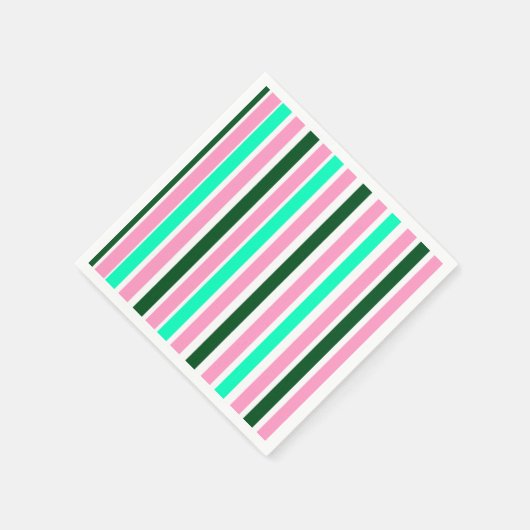 ピンクとグリーンのストライプ スタンダードカクテルナプキン (角)