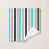 ピンクとグリーンのストライプ バスタオルセット (ウォッシュタオル)