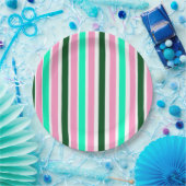 ピンクとグリーンのストライプ ペーパープレート (パーティー)