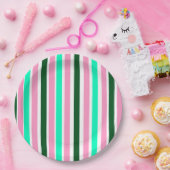 ピンクとグリーンのストライプ ペーパープレート (パーティー)