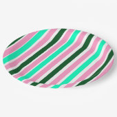 ピンクとグリーンのストライプ ペーパープレート (アングル)