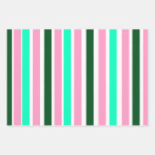 ピンクとグリーンのストライプ ラッピングペーパーシート (正面2)