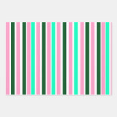 ピンクとグリーンのストライプ ラッピングペーパーシート (正面)