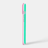 ピンクとグリーンのストライプ iPhone 15ケース (左側面)