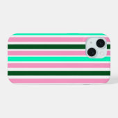 ピンクとグリーンのストライプ iPhone 15ケース (裏面横)
