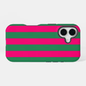 ピンクとグリーンのストライプ iPhone 16ケース (裏面横)