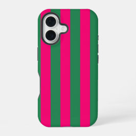 ピンクとグリーンのストライプ iPhone 16ケース