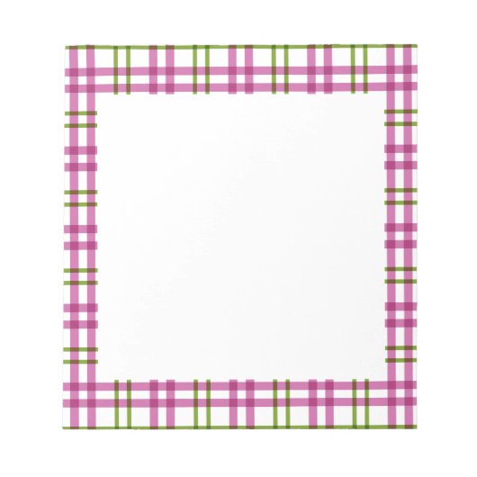 ピンクとグリーンのタータンチェック ノートパッド (正面)
