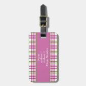 ピンクとグリーンのタータンチェック ラゲッジタグ (正面縦)