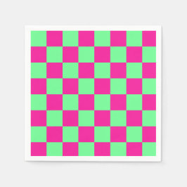 ピンクとグリーンのチェック柄 スタンダードカクテルナプキン