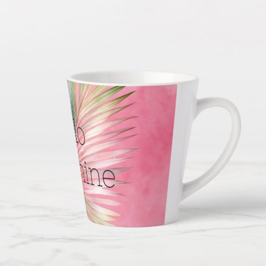 ピンクとグリーンのトロピカルな葉 カフェラテマグ (右)