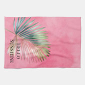 ピンクとグリーンのトロピカルな葉 キッチンタオル (横)