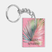 ピンクとグリーンのトロピカルな葉 キーホルダー (正面左)