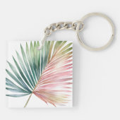 ピンクとグリーンのトロピカルな葉 キーホルダー (裏面)