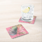 ピンクとグリーンのトロピカルな葉 ペーパーコースター (インサイチュ)
