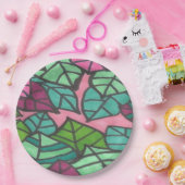 ピンクとグリーンのトロピカルパーム離れプリント ペーパープレート (パーティー)