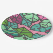 ピンクとグリーンのトロピカルパーム離れプリント ペーパープレート (アングル)