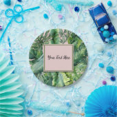 ピンクとグリーンのトロピカルリーフ スイート16パーティー ペーパープレート (パーティー)