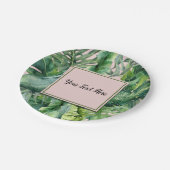 ピンクとグリーンのトロピカルリーフ スイート16パーティー ペーパープレート (アングル)