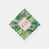 ピンクとグリーンのトロピカルリーフ スイート16パーティ スタンダードカクテルナプキン (角)