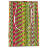 ピンクとグリーンのトーンストライプ ミディアムペーパーバッグ (正面)