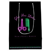 ピンクとグリーンのネオンヘアスタジオ ギフトバッグ - カスタム (裏面)