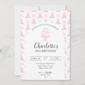 ピンクとグリーンのハイドランジア トレリス リボン付き 招待状 (正面)