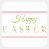 ピンクとグリーンのハッピーイースタースクエアステッカー スクエアシール (正面)