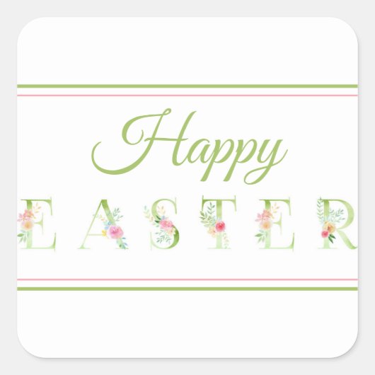 ピンクとグリーンのハッピーイースタースクエアステッカー スクエアシール (正面)