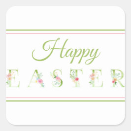 ピンクとグリーンのハッピーイースター スクエアステッカー スクエアシール