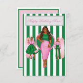 ピンクとグリーンのハッピーバースデーカード サンキューカード (正面/裏面)