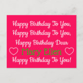 ピンクとグリーンのハッピーバースデーソングパーソナライズされた ポストカード (正面)