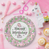 ピンクとグリーンのハッピーバースデー ペーパープレート (パーティー)