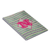 ピンクとグリーンのハートパターン&あなたのモノグラム ノートブック (右側)