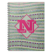 ピンクとグリーンのハートパターン&あなたのモノグラム ノートブック (正面)