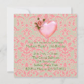 ピンクとグリーンのハート甘い16誕生日パーティー 招待状 (裏面)