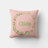 ピンクとグリーンのハート&バタフライリース クッション (正面)