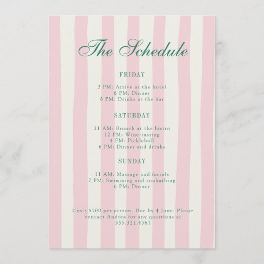 ピンクとグリーンのバチェロレッテの週末の日程 プログラム (正面)