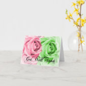 ピンクとグリーンのバラが近々カードを獲得 カード (黄色い花)