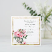 ピンクとグリーンのバラの結婚式前ウェディングシャワー招待状 シーズンカード (スタンド正面)