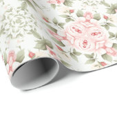 ピンクとグリーンのバラ花びらかわいいオールオーバーパターン ラッピングペーパー (ロールコーナー)