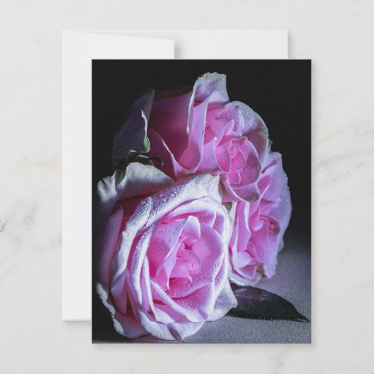 ピンクとグリーンのバラ 招待状 (正面)