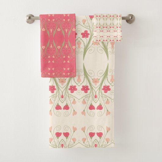 ピンクとグリーンのパステルピーチ バスタオルセット (インサイチュ)