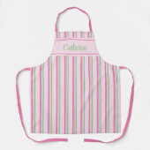 ピンクとグリーンのパタストライプのーンカスタム エプロン (正面)