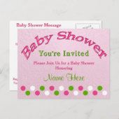 ピンクとグリーンのパーソナライズベビーシャワー招待状 インビテーションポストカード (正面/裏面)