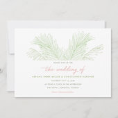 ピンクとグリーンのパーム離れトロピカルビーチ結婚式 招待状 (正面)