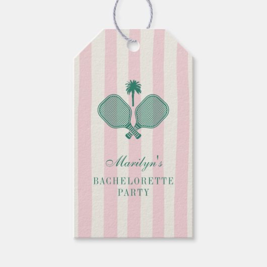 ピンクとグリーンのピックルボール独身最後のパーティー御礼 ギフトタグ (正面)