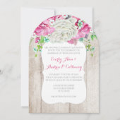 ピンクとグリーンのファームハウス ウッド ウェディング 招待状 (正面)