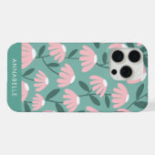 ピンクとグリーンのフラワーモノグラムネーム iPhoneケース (裏面横)