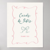 ピンクとグリーンのフレームリボン ブライダルシャワーのカードとギフト ポスター (正面)